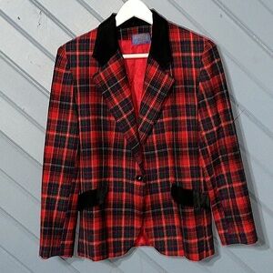 Pendleton vintage hand tailored wool red plaid velvet holiday blazer
